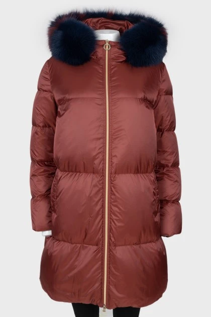 Bordeaux down jacket with fur hood
