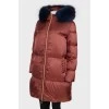 Bordeaux down jacket with fur hood