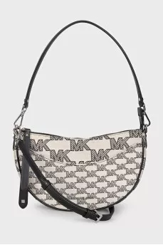 Gray textile bag with a signature print