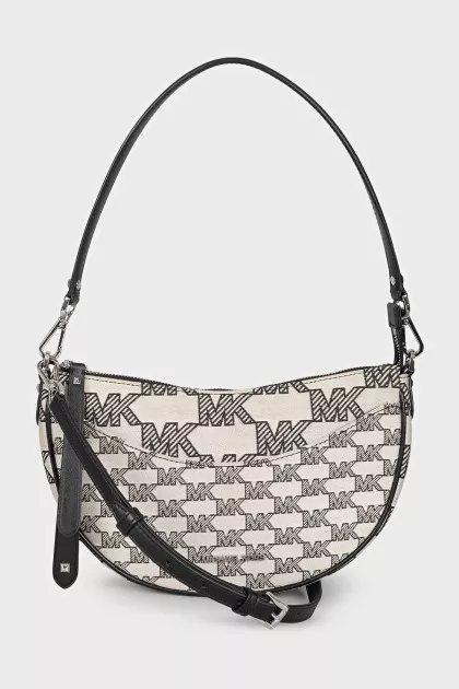 Gray textile bag with a signature print