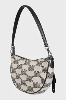 Gray textile bag with a signature print