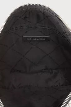 Gray textile bag with a signature print