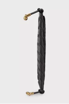 Woven leather bag with a thin strap