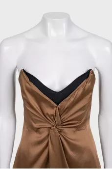 Silk brown dress with an open top
