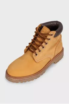 Leather lace-up boots with embossed logo