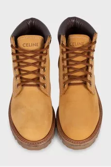 Leather lace-up boots with embossed logo