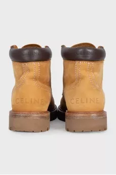 Leather lace-up boots with embossed logo