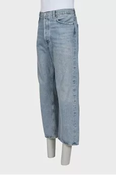 Чоловічі блакитні джинси прямого крою на ґудзиках