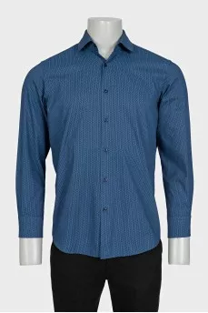 Men's straight blue shirt with a small print