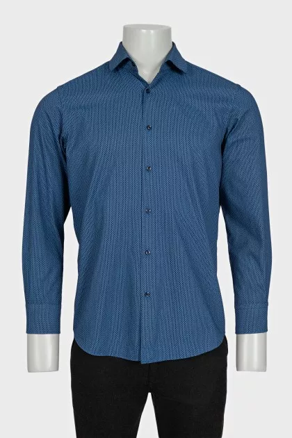 Men's straight blue shirt with a small print