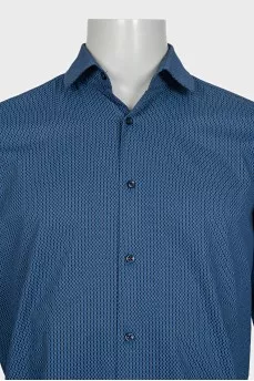 Men's straight blue shirt with a small print