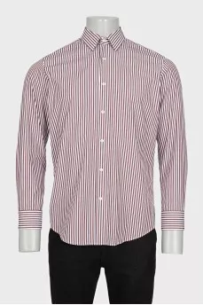 Men's white shirt with brown stripes
