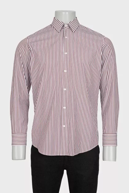 Men's white shirt with brown stripes