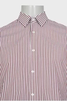 Men's white shirt with brown stripes