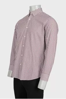 Men's white shirt with brown stripes