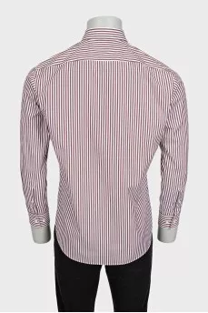 Men's white shirt with brown stripes