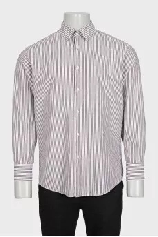 Men's white shirt with gray stripes