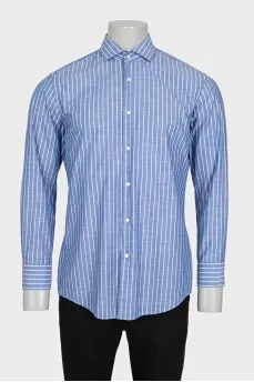 Men's light blue striped straight-cut shirt
