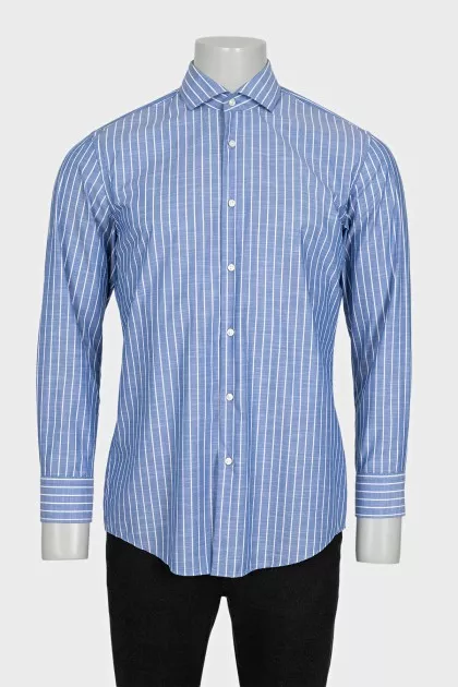 Men's light blue striped straight-cut shirt