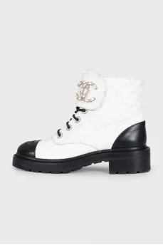 Black and white leather boots