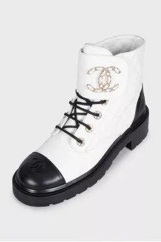 Black and white leather boots