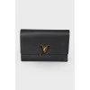 Black leather metal brand logo wallet