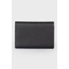 Black leather metal brand logo wallet