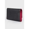 Black leather metal brand logo wallet