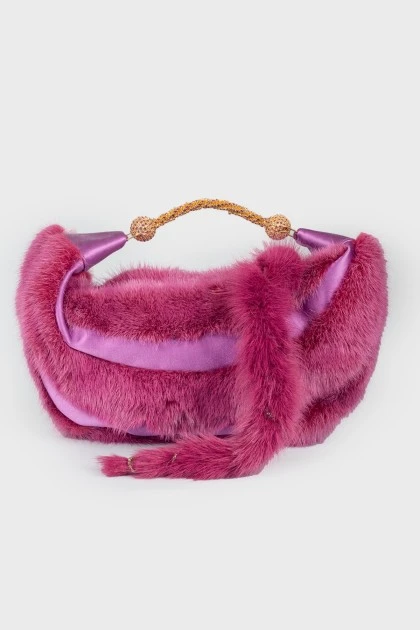 Bag with purple fur and rhinestones