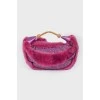 Bag with purple fur and rhinestones