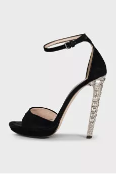 Suede sandals with embellished heels