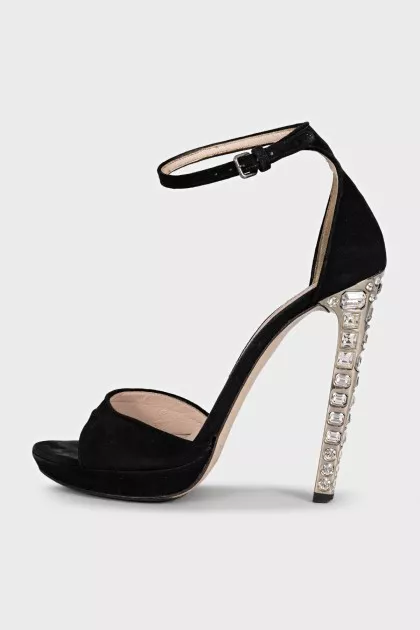 Suede sandals with embellished heels