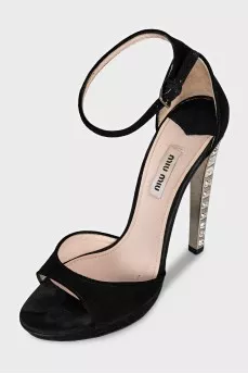 Suede sandals with embellished heels