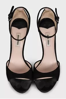 Suede sandals with embellished heels