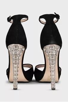 Suede sandals with embellished heels