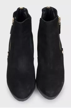 Suede wedge ankle boots with zippers