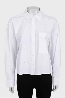Straight-cut shirt decorated with crystals