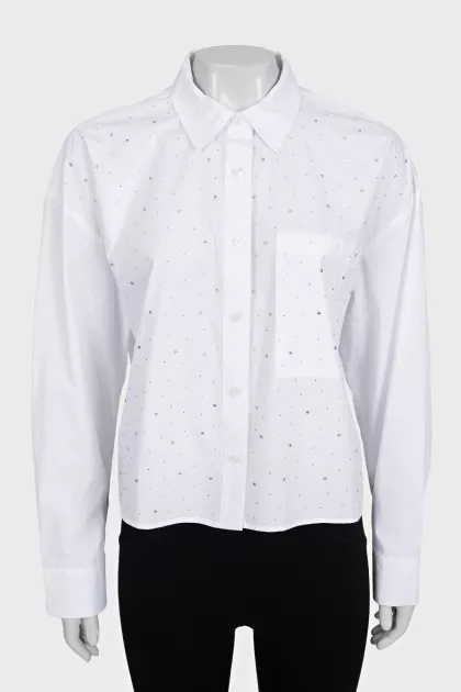 Straight-cut shirt decorated with crystals