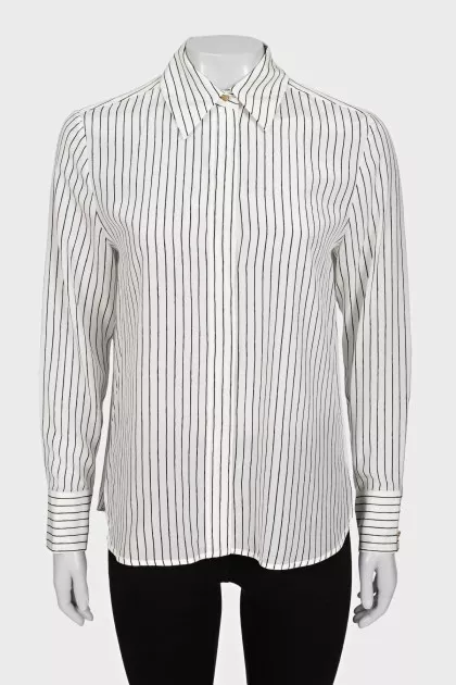 White straight-cut shirt with black stripes