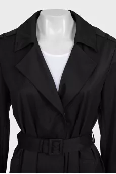 Fitted black coat with a belt