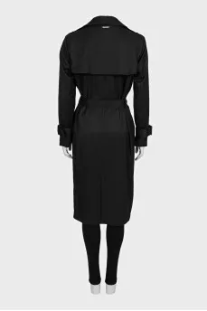 Fitted black coat with a belt
