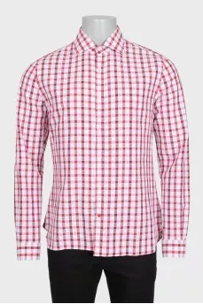 Men's white shirt with red check pattern