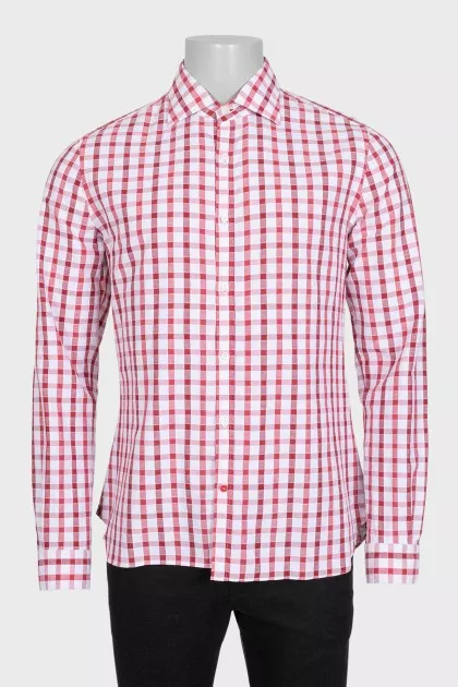 Men's white shirt with red check pattern