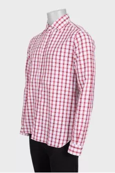 Men's white shirt with red check pattern