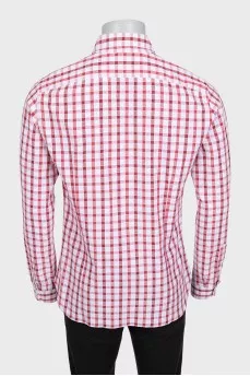 Men's white shirt with red check pattern