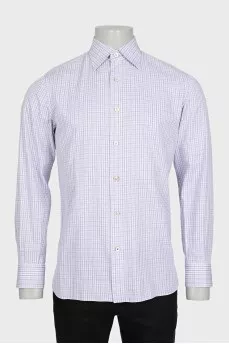 Men's purple straight-leg shirt with a plaid print