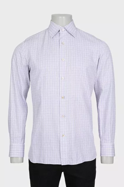 Men's purple straight-leg shirt with a plaid print