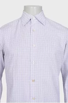 Men's purple straight-leg shirt with a plaid print