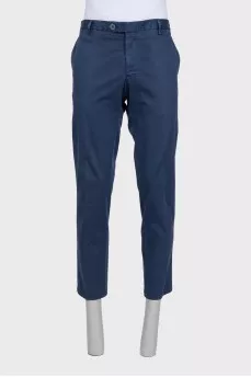 Men's blue straight-leg trousers with pockets