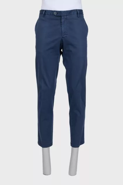 Men's blue straight-leg trousers with pockets